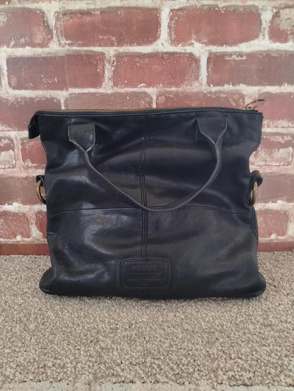 Fossil Long Live Vintage 1954 Tote Bag Satchel - Black Leather Purse
